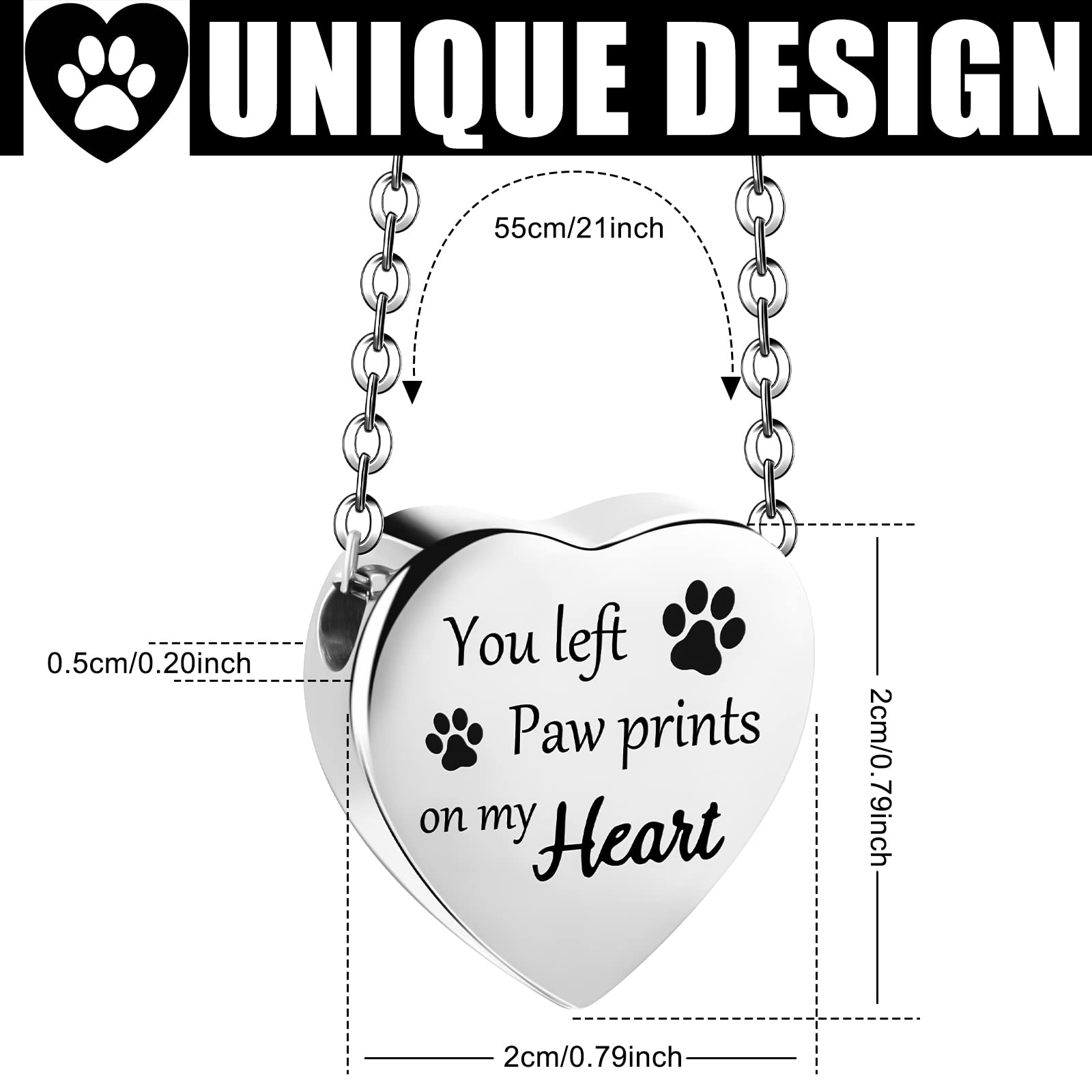 Yinkin 2 Pcs Pet Cremation Jewelry For Ashes Urn Necklace With Paw Print Heart, Pet Dog Necklace Stainless Steel Pendant Black And Silver Urn Locket With Funnel Kit For Dog Cat Ashes