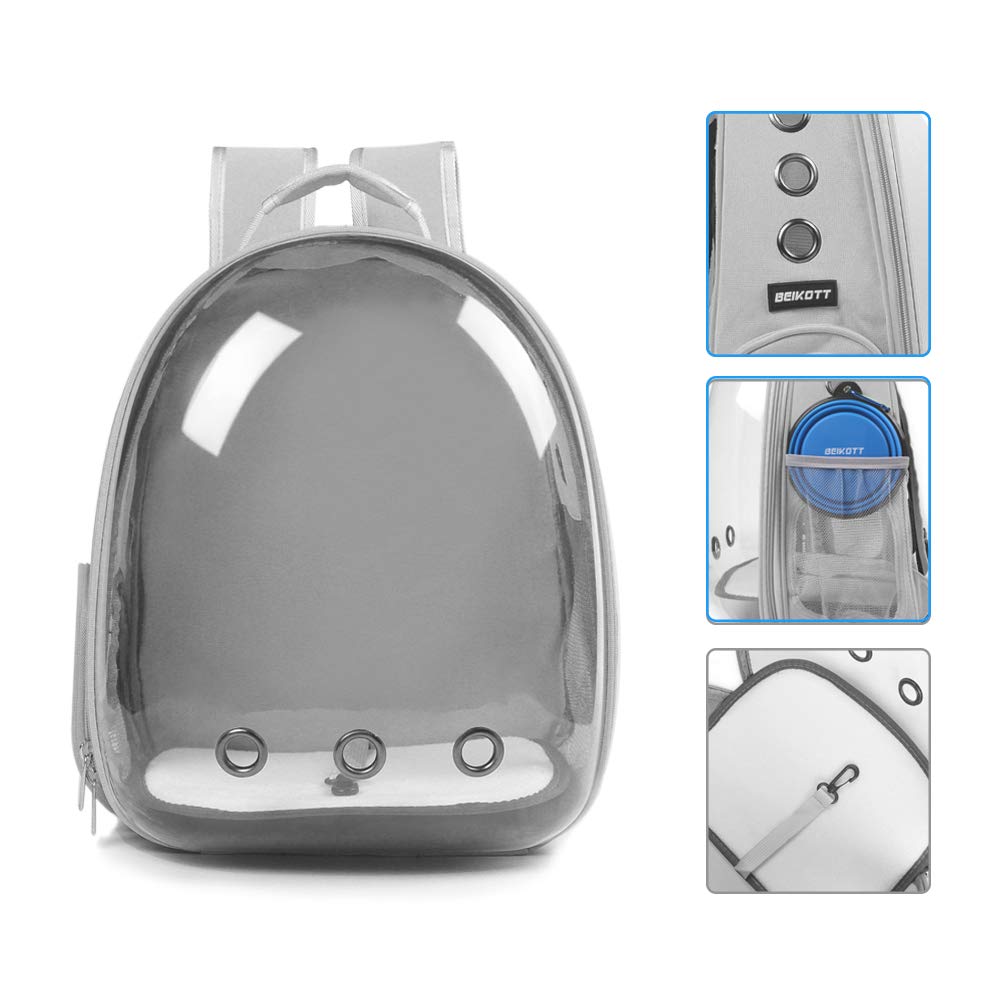 Beikott Cat Backpack Carriers, Dog Backpack, Pet Backpack For Small Cats Puppies Dogs Bunny, Airline-Approved Ventilate Transparent Bubble Backpack For Travel And Outdoor(Grey)