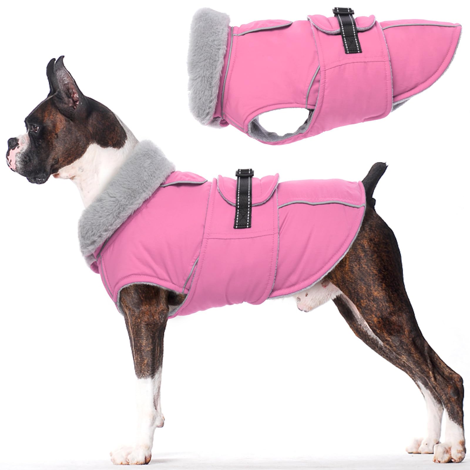Lelepet Warm Dog Coat Reflective Fleece Vest Waterproof Dog Jacket With Adjustable Buckle Hook & Loop Windproof Cold Weather Coa