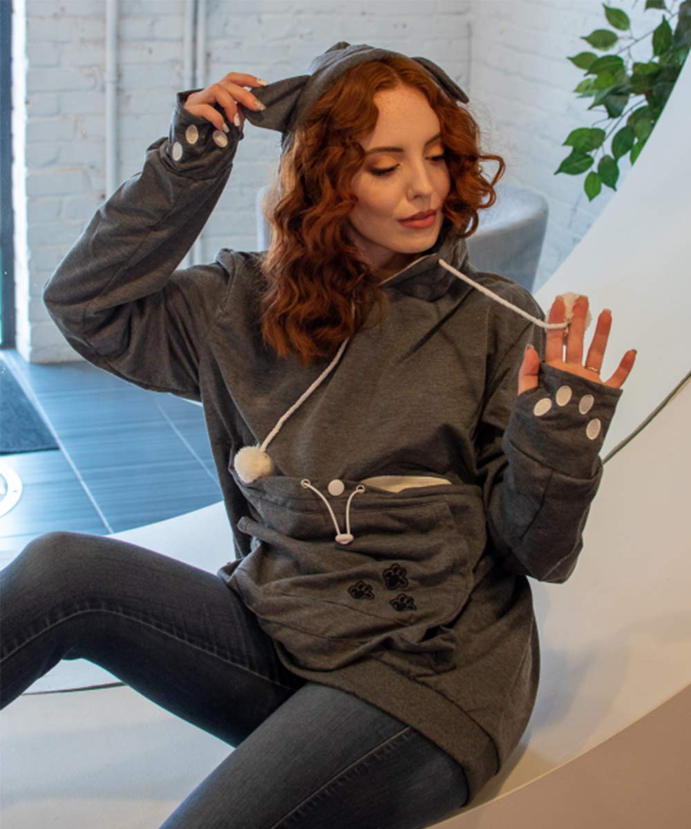 Alyc Unisex Hoodies Pet Holder Cat Dog Large Pouch Carriers Pullover With Cat Printing Sweatshirt (Dark Grey-Classic Version, Xl