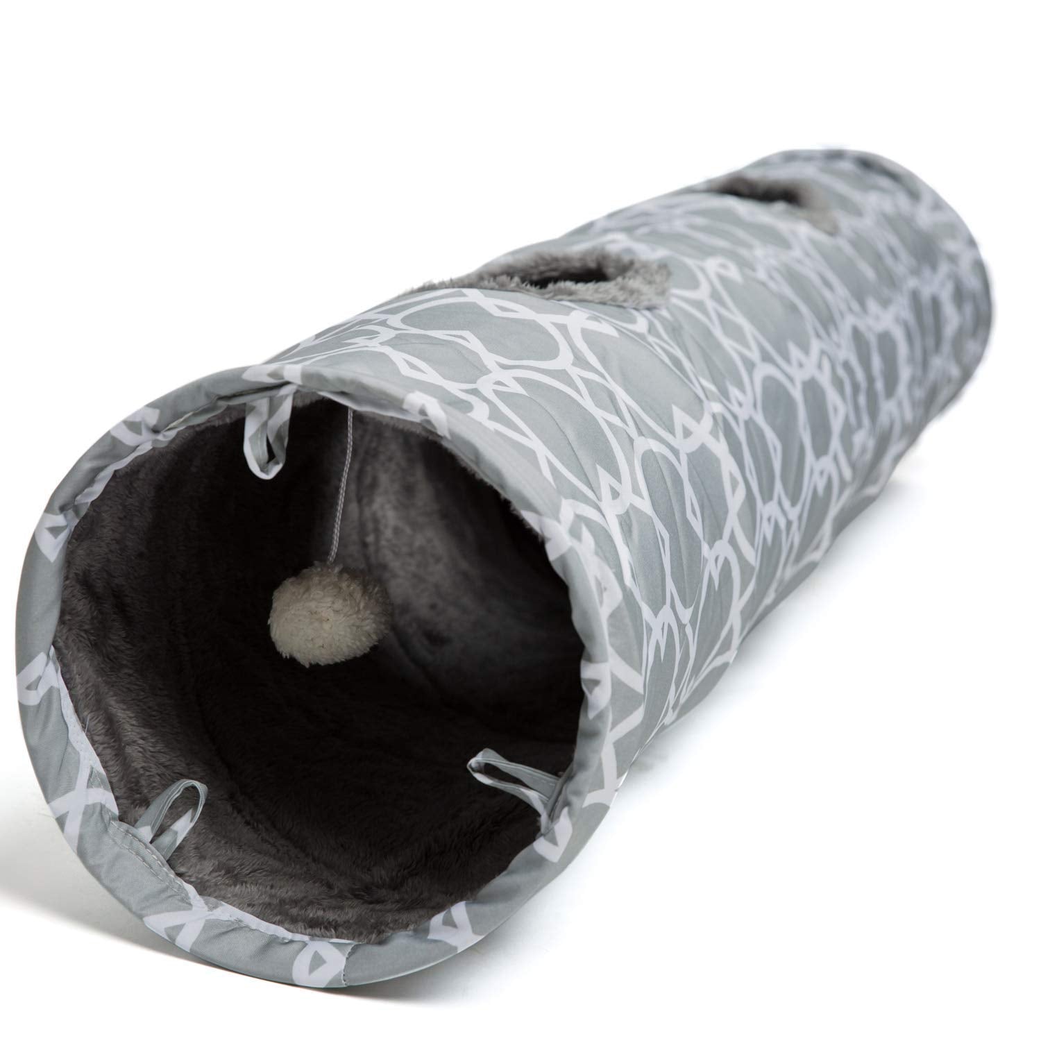 Luckitty Geometric Straight Cat Tunnel With Plush Inside,Cats Toys Collapsible Tunnel Tube With Balls, For Rabbits, Kittens, Fer