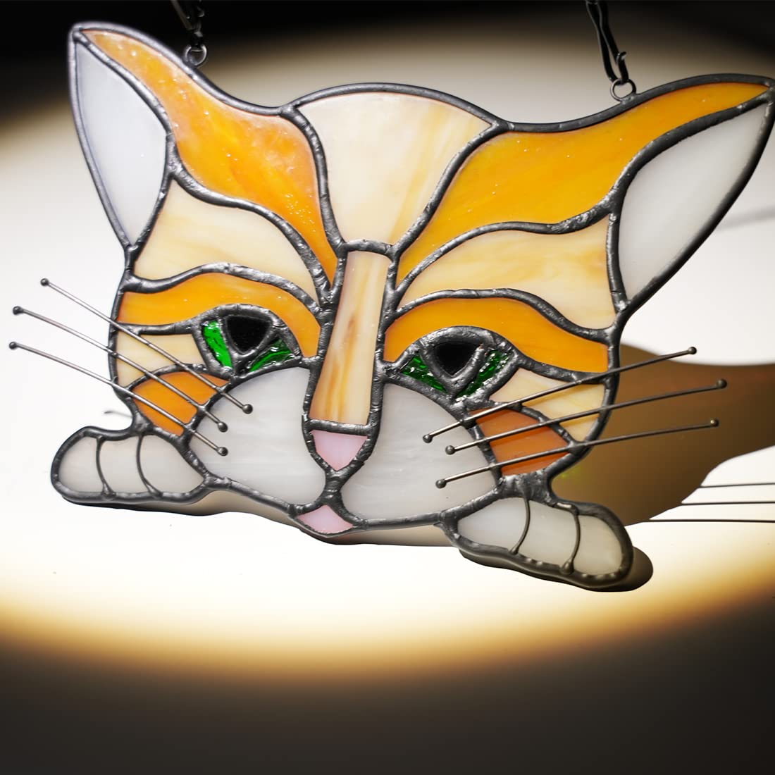 Boxcasa Cat Memorial Gifts Stained Glass Window Hangings,Orange Cat Decor Suncatcher Pet Cat Loss Sympathy Gift For Women Mom,Ca