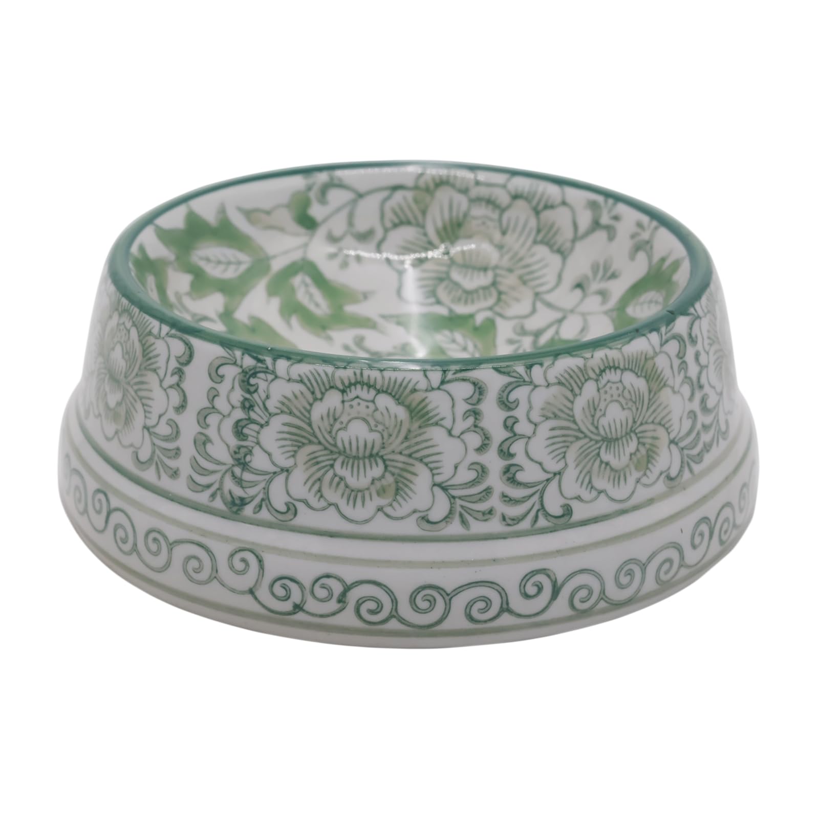 Aimusego Ceramic Cute Dog Cat Bowl for Small Breeds, Handpainted Green & White Heavyweight Durable Pet Food and Water Dish Crock