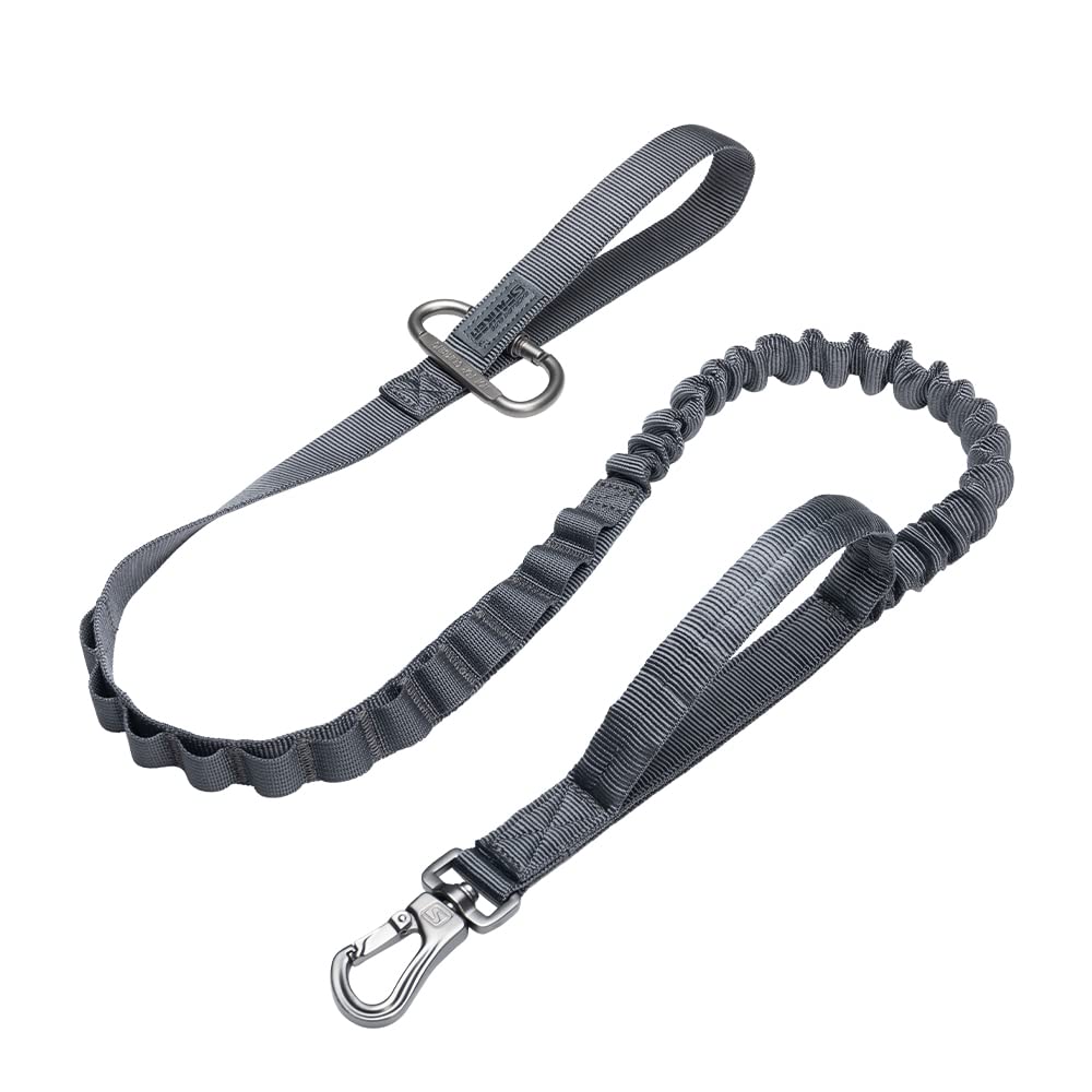 Excellent Elite Spanker Tactical Bungee Dog Leash Military Adjustable Dog Leash Quick Release Elastic Leads Rope With 2 Control Handle（Grey