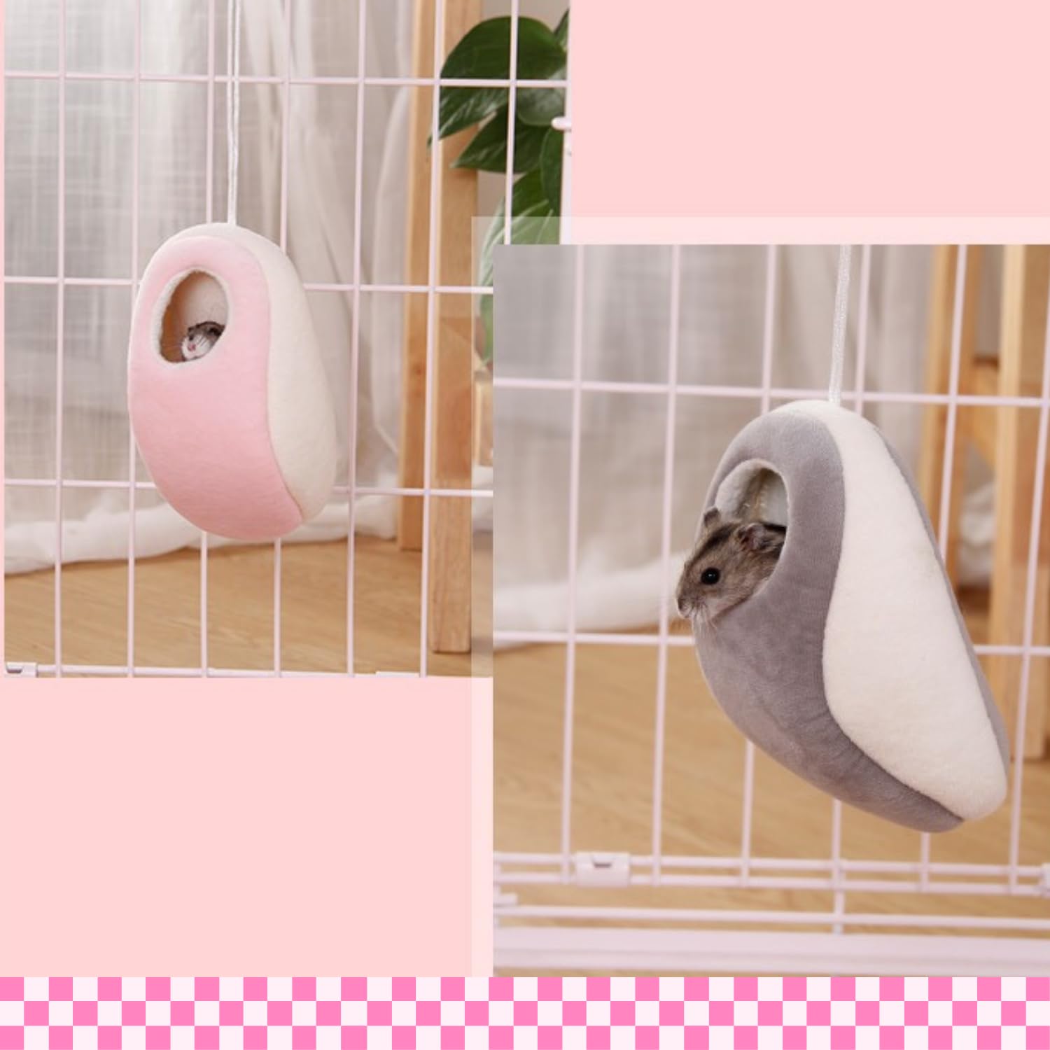 Ttmimik Hamster Bed Hideout Hamster House Cute Habitat Warm & Cozy Cage Hammock Set Small Pet Cage Hammock Small Pet Washable (P