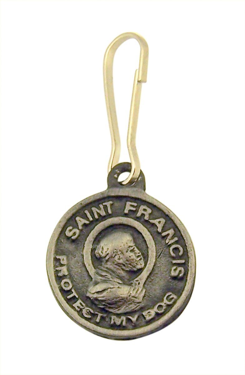 Pewter Saint Francis Of Assisi Protect My Dog Pet Collar Tag Medal, 3/4 Inch