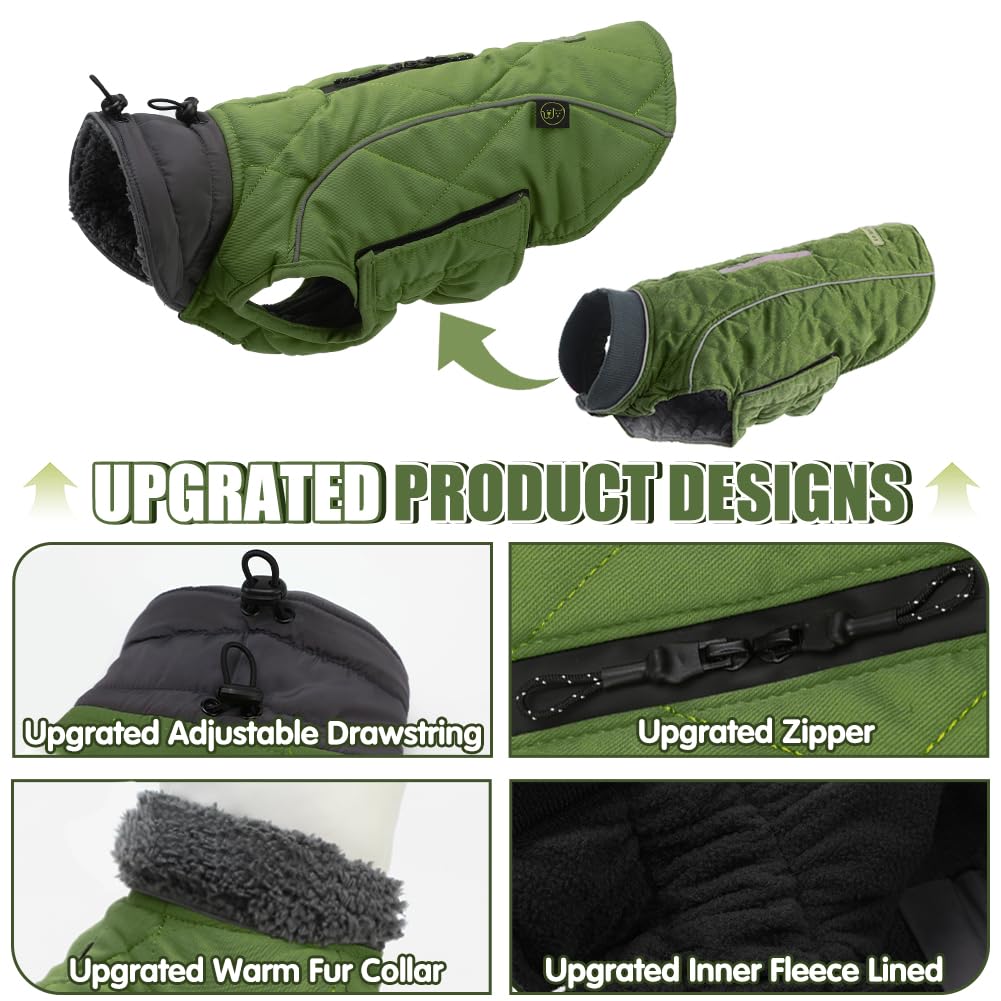 EMUST Winter Dog Coats, Fleece Pet Apparel for Cold Weather, British Style Windproof Warm Dog Jacket for Winter, Green, XS