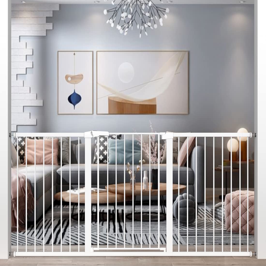 Extra Tall Baby Gate Stand 38' Tall - 76.38'-79.13' Wide Extra Long Large Walk Through Pet Gate For Kids Or Pets - Metal Pressure Mounted Safety Gate