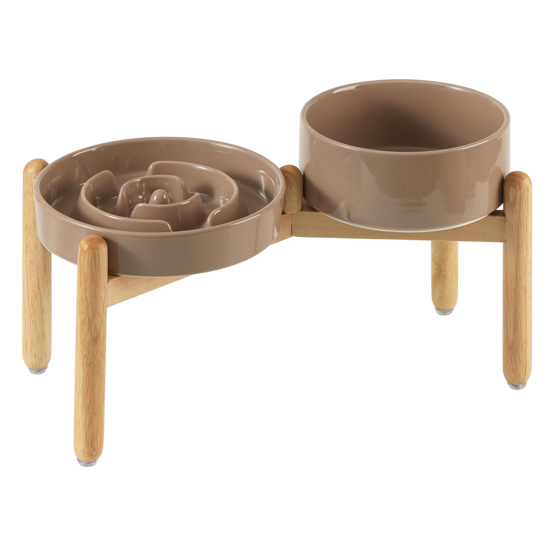 Havniva Ceramic Raised Slow Feeder Dog Bowl Set, Elevated 7.3Inch Bowl And 8.2Inch Puzzle Slow Dish With Wooden Stand For Medium