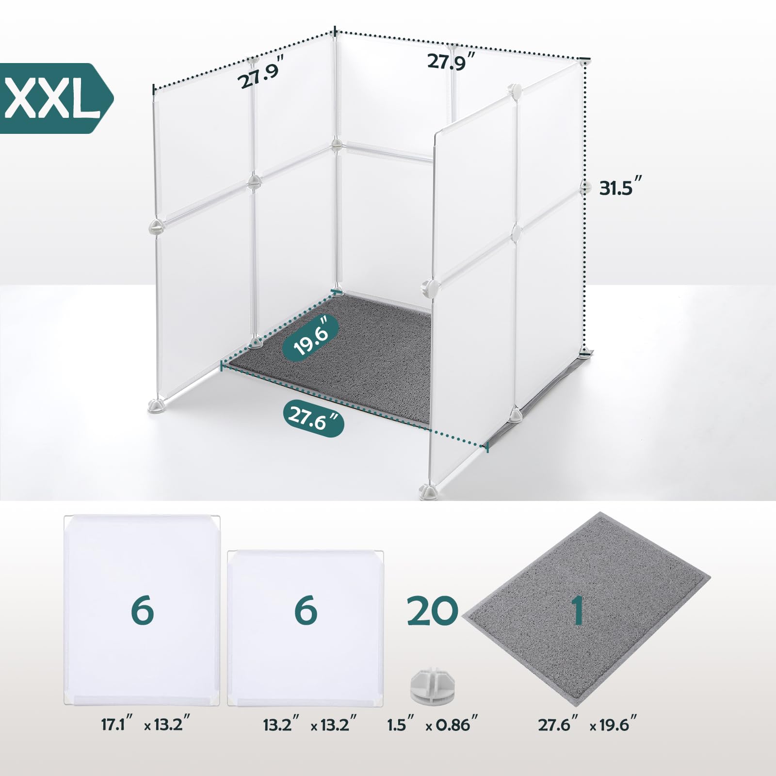 Meexpaws Cat Litter Box Enclosure Splash Guard Xxl 27.9L    27.9W X 31.5H Inch, Light Weight Plastic Sheets With Cat Litter Mat