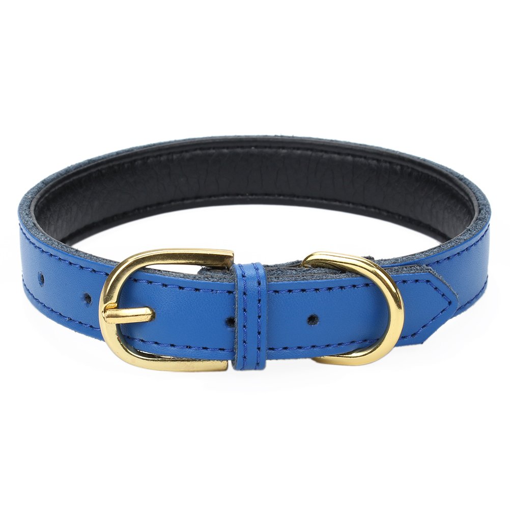 Aolove Basic Classic Padded Leather Pet Collars For Cats Puppy Small Medium Dogs (Large (Neck 14.5''-18.5''), Navy Blue)