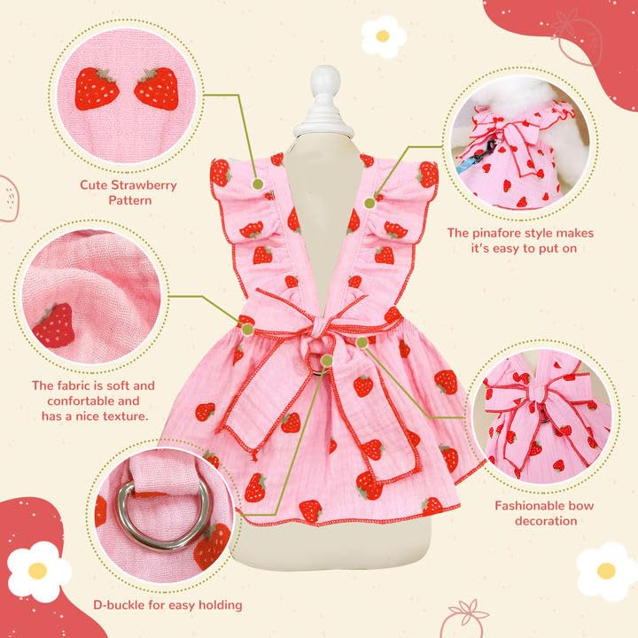 Dog Dresses For Small Dogs Girl Female Clothes Cat Clothes Cat Dress Cute Cotton Extra Summer Bow Decor Printed Strawberry Dog B