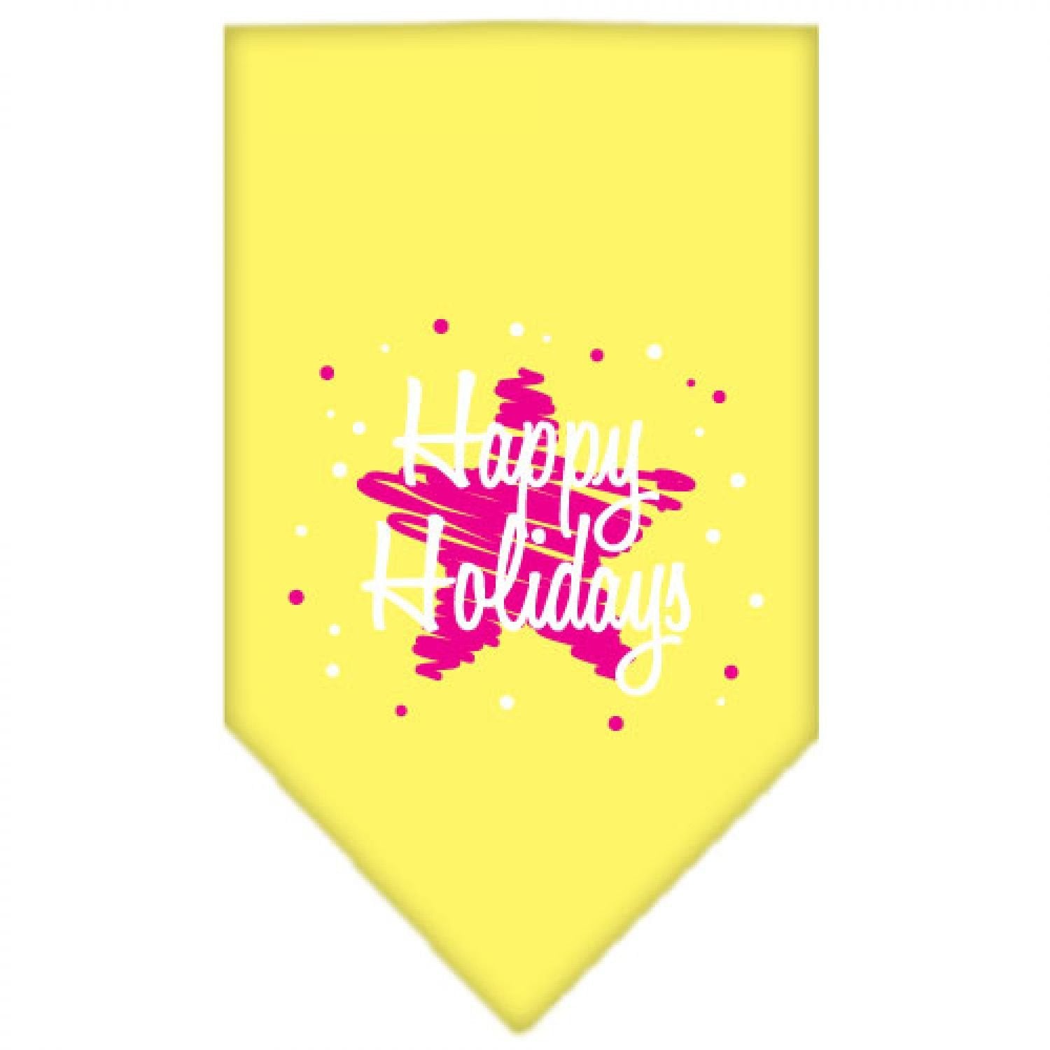 Christmas Pet and Dog Bandana Screen Printed, &quot;Scribble Happy Holidays&quot; Yellow Small