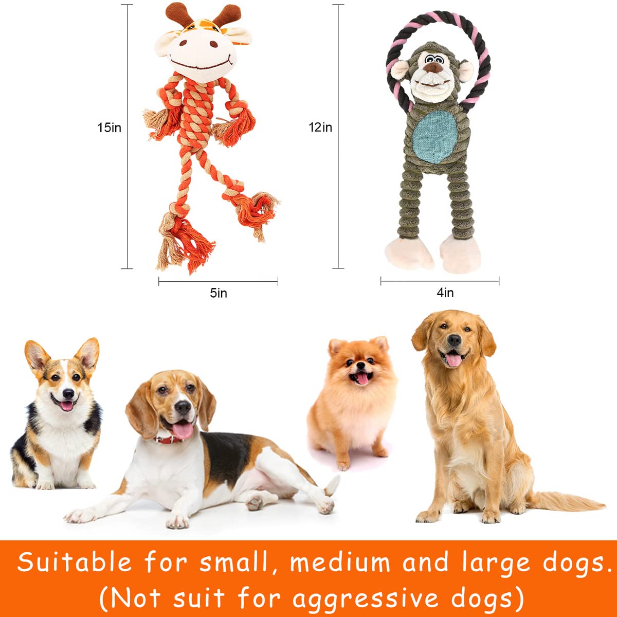 Rope Dog Toys To Keep Them Busy - Tug Of War Dog Toys For Boredom Plush Interactive Squeaky Puppy Toys For Small Medium Large Do