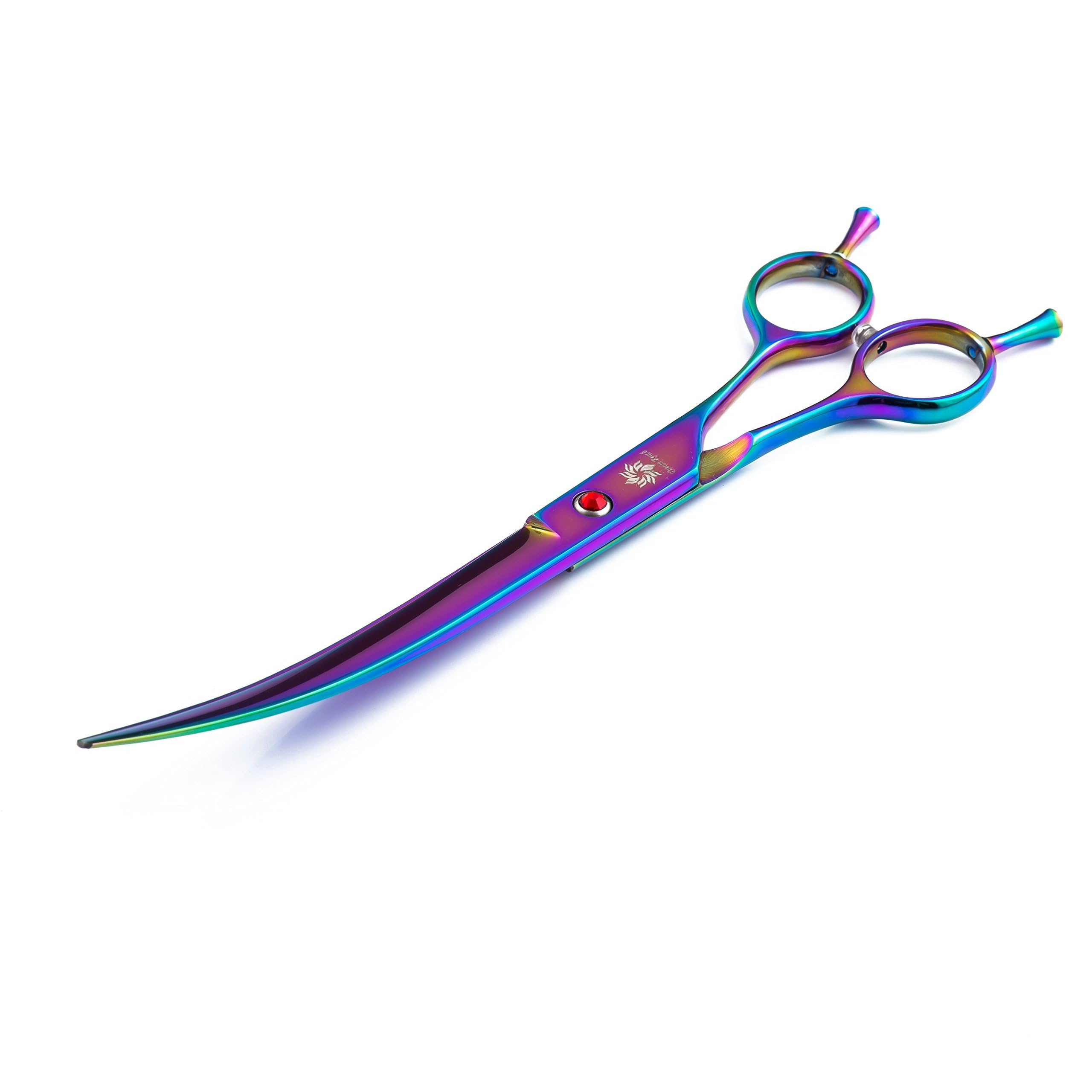 Dream Reach 8.0 Inch Twin Tailed Rainbow Curved Blade Pet Grooming Scissors Dog Hair Cutting Shears With Case