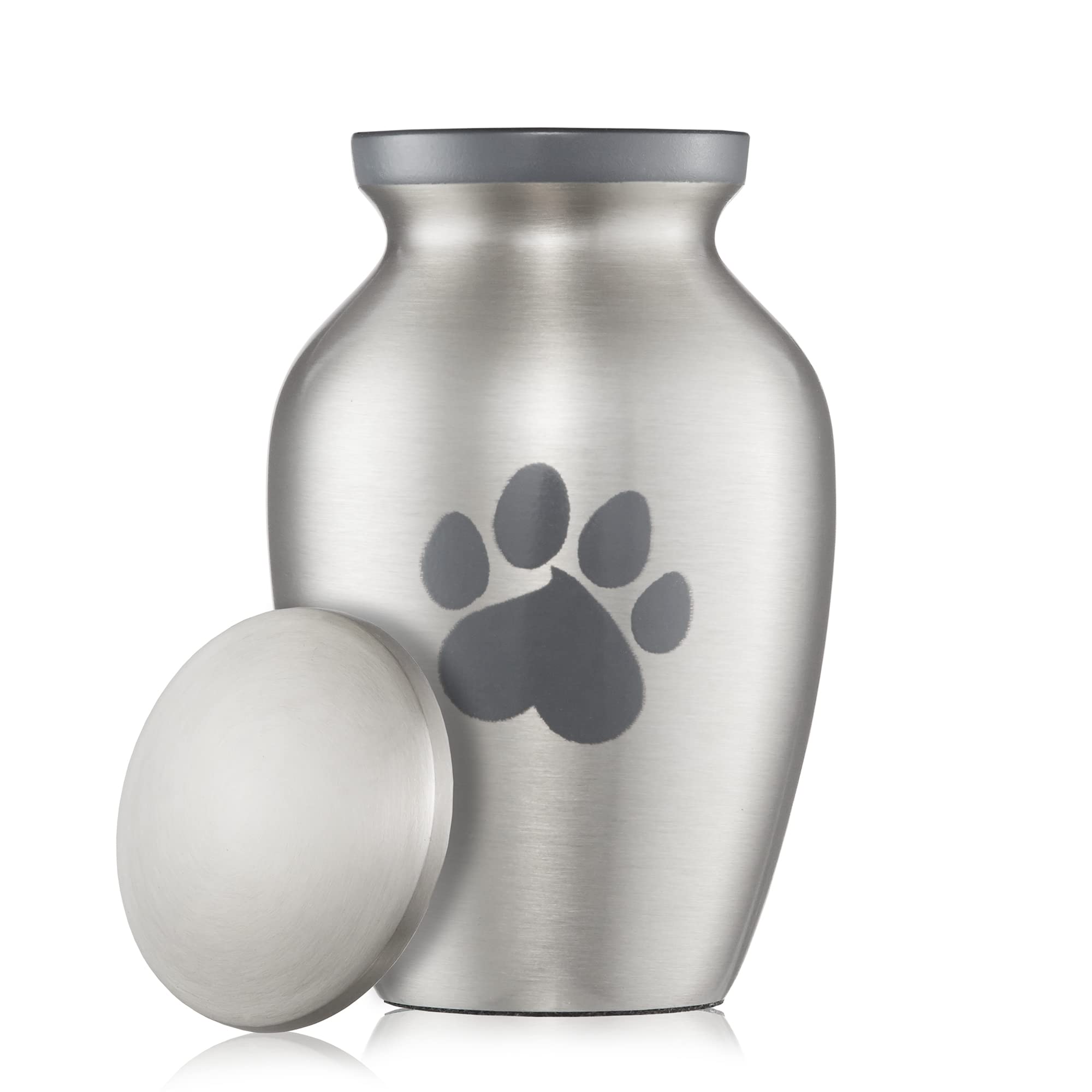Reminded Pet Cremation Urns for Dog and Cat Ashes, Memorial Paw Print Urn - Extra Small Keepsake Silver