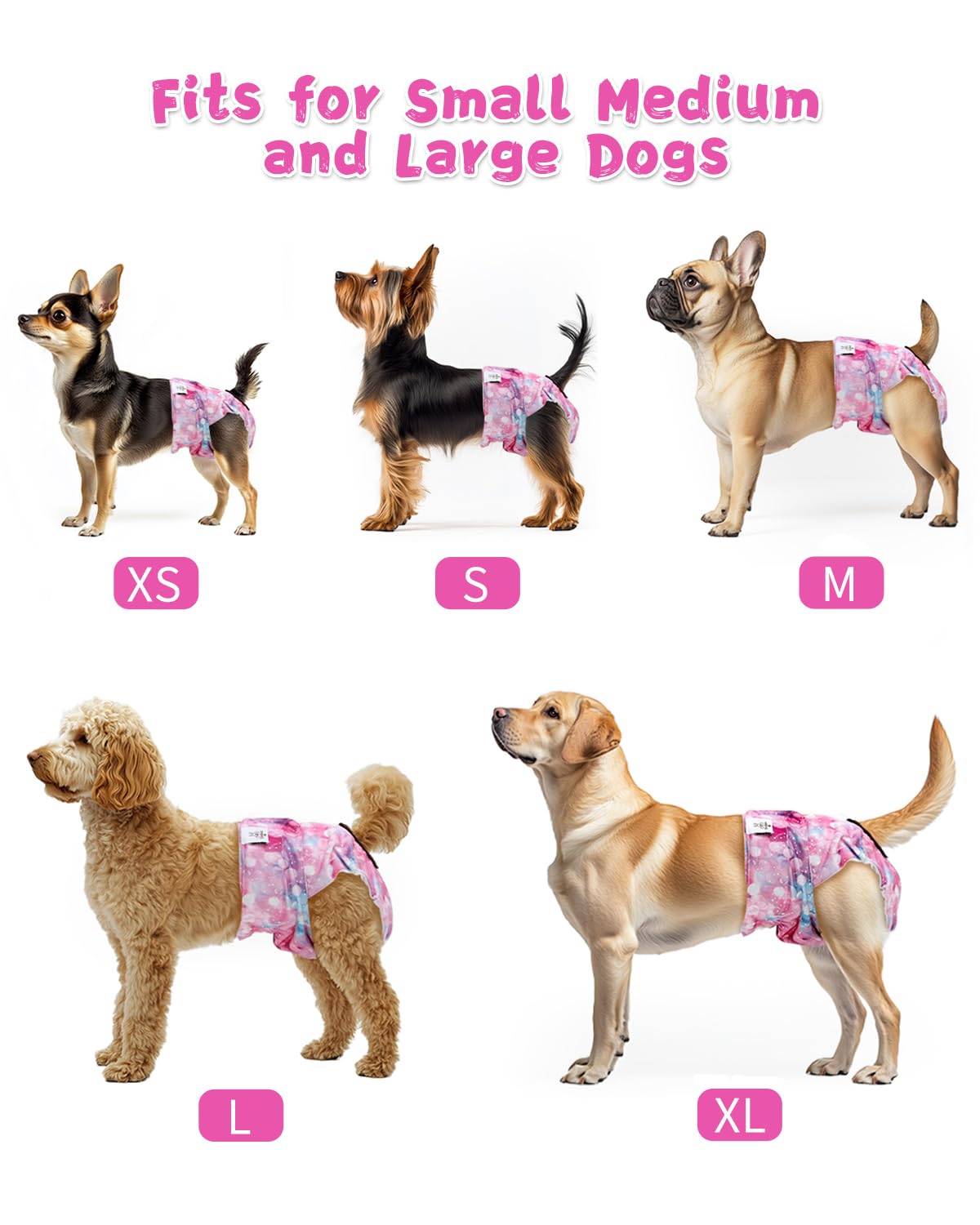 Cutebone Washable Female Dog Diapers 4 Pack Reusable Doggie Heat Diapers For Period Fmg04Xs
