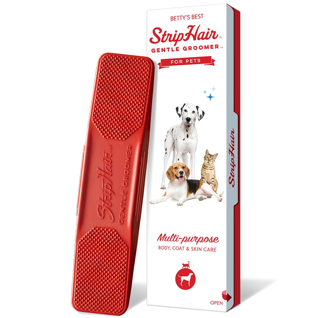 Striphair Gentle Groomer - Original For Horses Dogs 6-In-1 Shedding Grooming Massage (Soft Red)