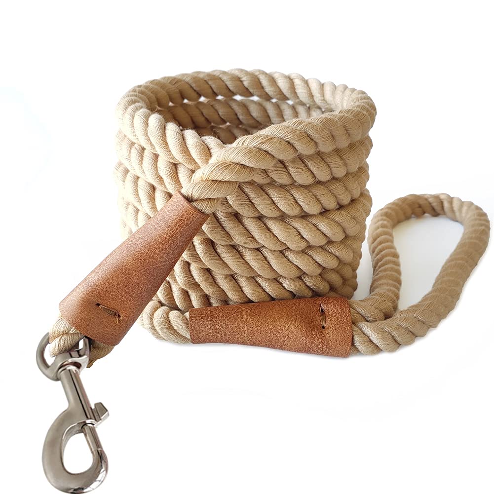 Btinesful Heavy Duty Cotton Rope Dog Leash 10 Ft, Strong Dog Leash Soft Handle Dog Traction For Large Medium Dogs Hiking, Camping, Exploring, Walking(1/2' X 10Ft, Brown)