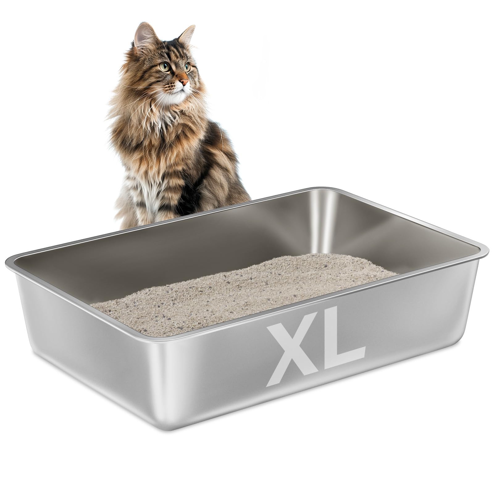 Egmehoad Stainless Steel Cat Litter Box,Xl Metal Litter Boxes For Big Cats, Metal Pet Toilet Easy To Clean,High Sided Litters Bo