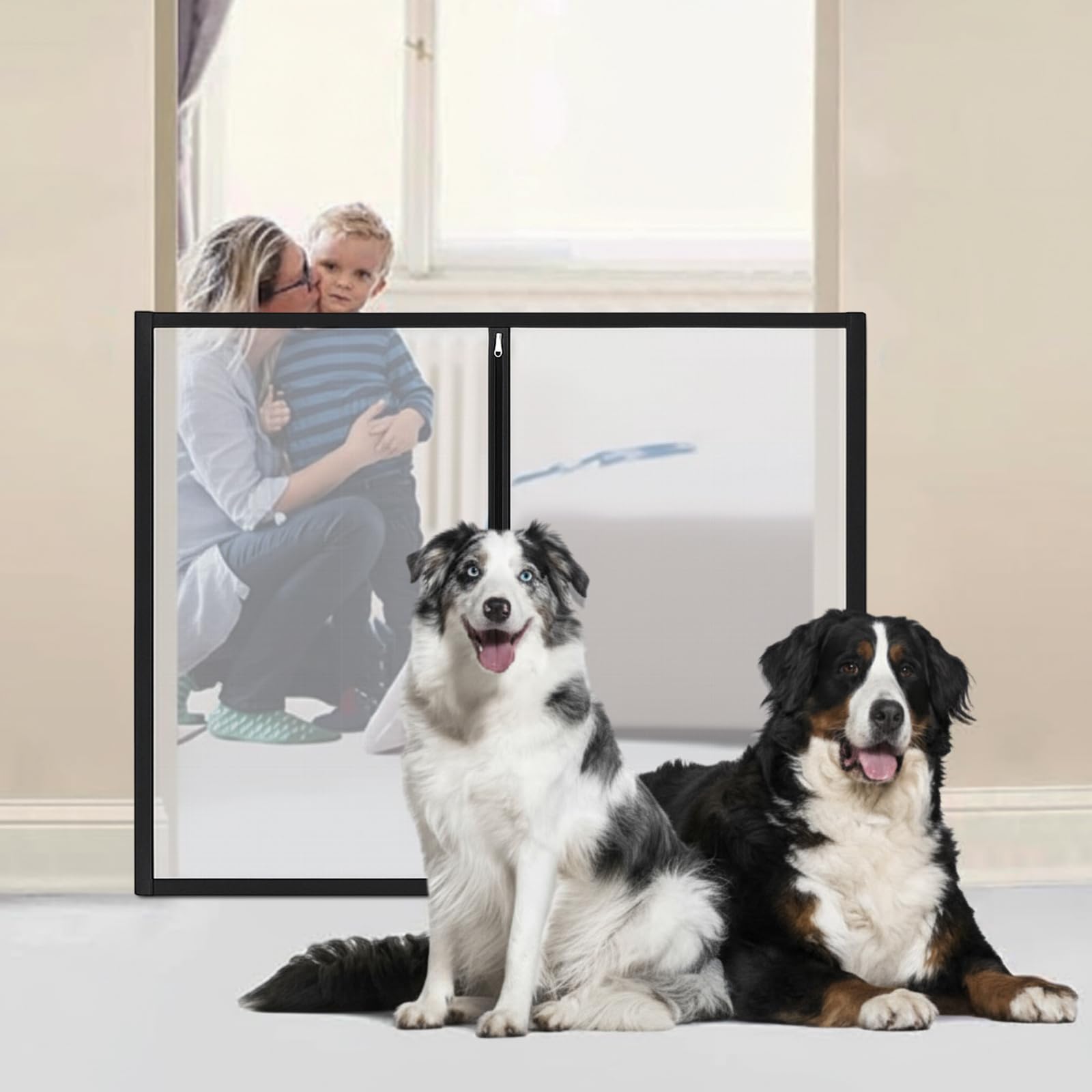 BrightRow 32 H x 44 W Dog Screen Mesh Gate Portable Puppy Safety Fence No Drilling Dog Gates Indoor Outdoor Pet Safety Guard Ess