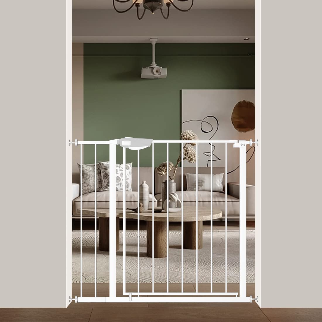 Waowao Triple Lock Baby Gate Extra Wide 35.04-38.97' Pressure Mounted Walk Through Swing Auto Close Safety White Metal Dog Pet Puppy Cat For Stairs,Doorways,Kitchen