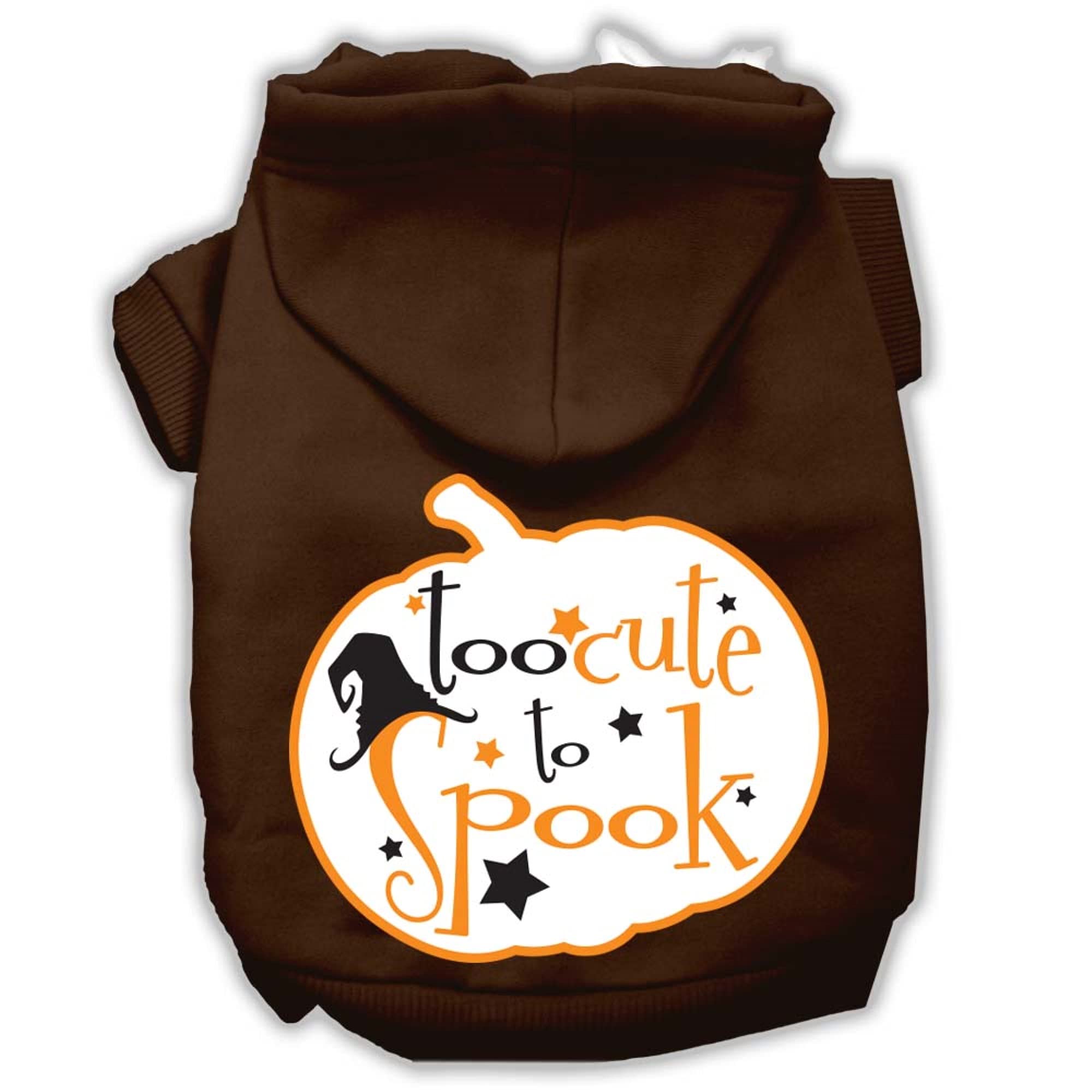 Halloween Pet Dog & Cat Hoodie Screen Printed, 'Too Cute To Spook' Brown Sm (3-6 Lbs.)