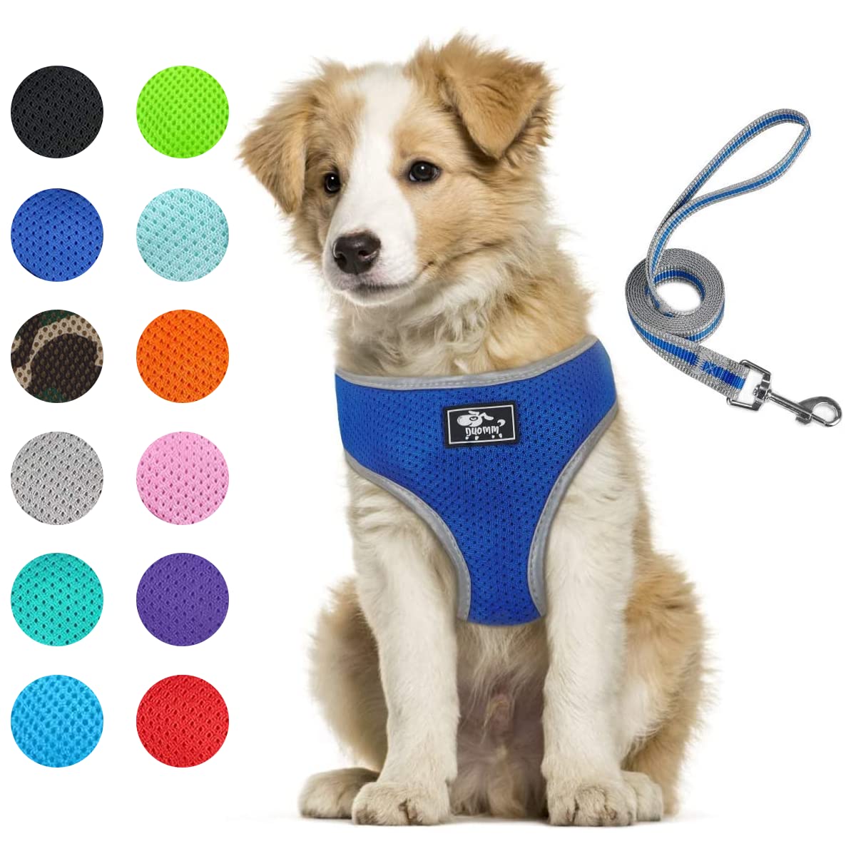 Puppy Harness And Leash Set - Dog Vest Harness For Small Dogs Medium Dogs- Adjustable Reflective Step In Harness For Dogs - Soft Mesh Comfort Fit No Pull No Choke (L, Blue)