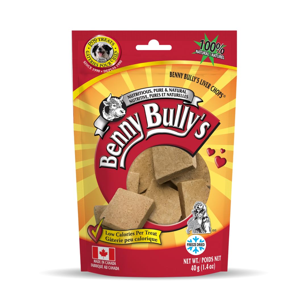 BENNY BULLYS Chops Beef Liver Dog Treats, Freeze-Dried, Low Fat, High Energy & Nutrient Rich Food for Your Furry Friend, All Nat