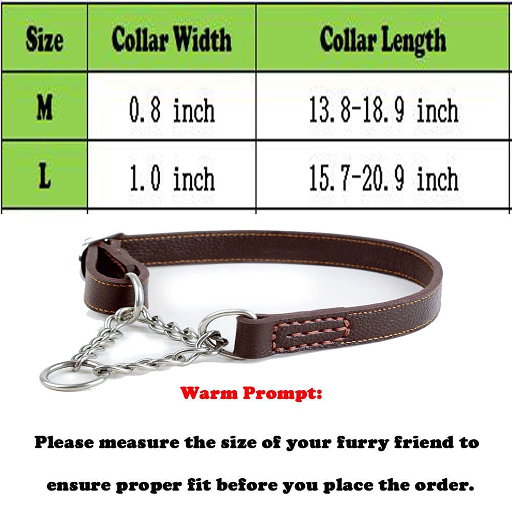 Love Dream Martingale Collars For Dogs, Leather Training Dog Collar, Stainless Steel Chain Anti-Escape No Pull Dog Collar For Medium Large Dogs (S(11.8'-16.9'), Brown)