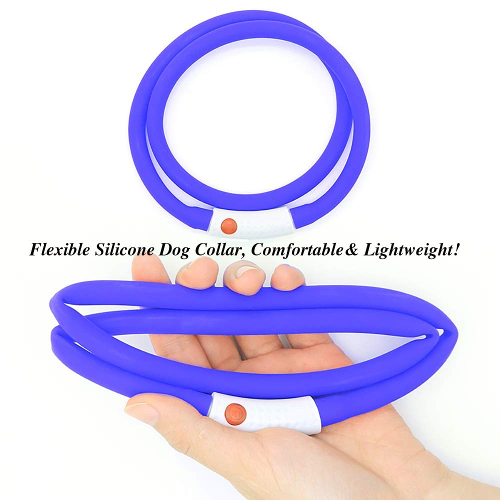 Higo Led Dog Collar Light, Usb Rechargeable Light Up Collars, Silicone Diy Cuttable Glowing Safety Collar For Your Small Medium Large Dogs (Blue)