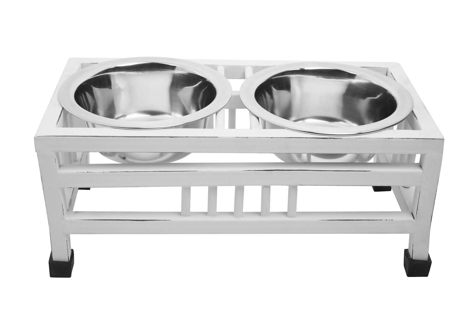 Indipets Wrought Iron Dog Diner with Antique Finish - 2 Quart Bowls - Wooden Metal, Hand Crafted Stand, Stainless Steel (90022)