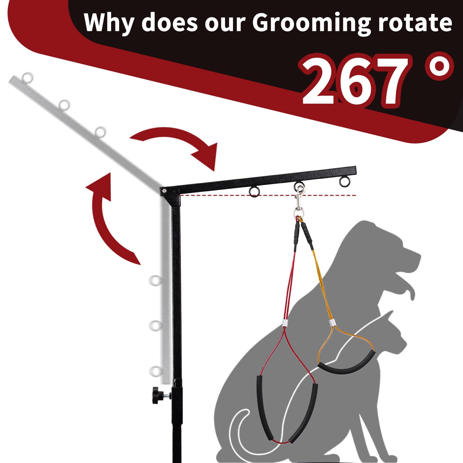 Phenfor Dog Grooming Table Arm with Hammock - Adjustable Height, Heavy-Duty Clamp, Black, No Sit Haunch Holders, Pet Grooming Tool
