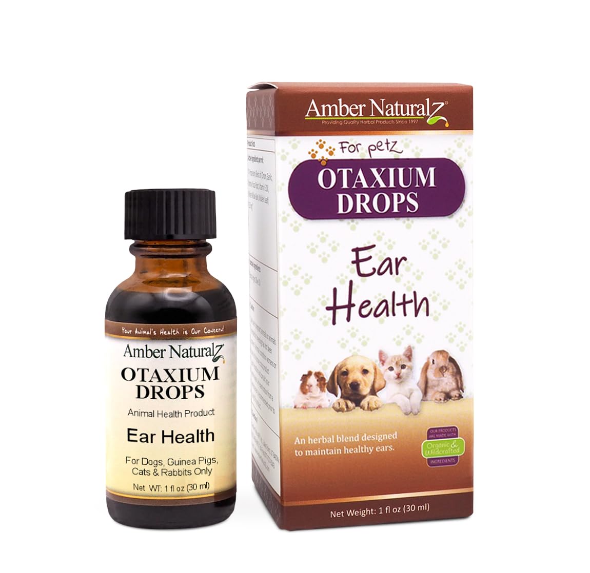 Amber NaturalZ Otaxium Drops Herbal Supplement for Dogs, Cats, Birds, Guinea Pigs, and Rabbits | Pet Herbal Supplement for Ear H