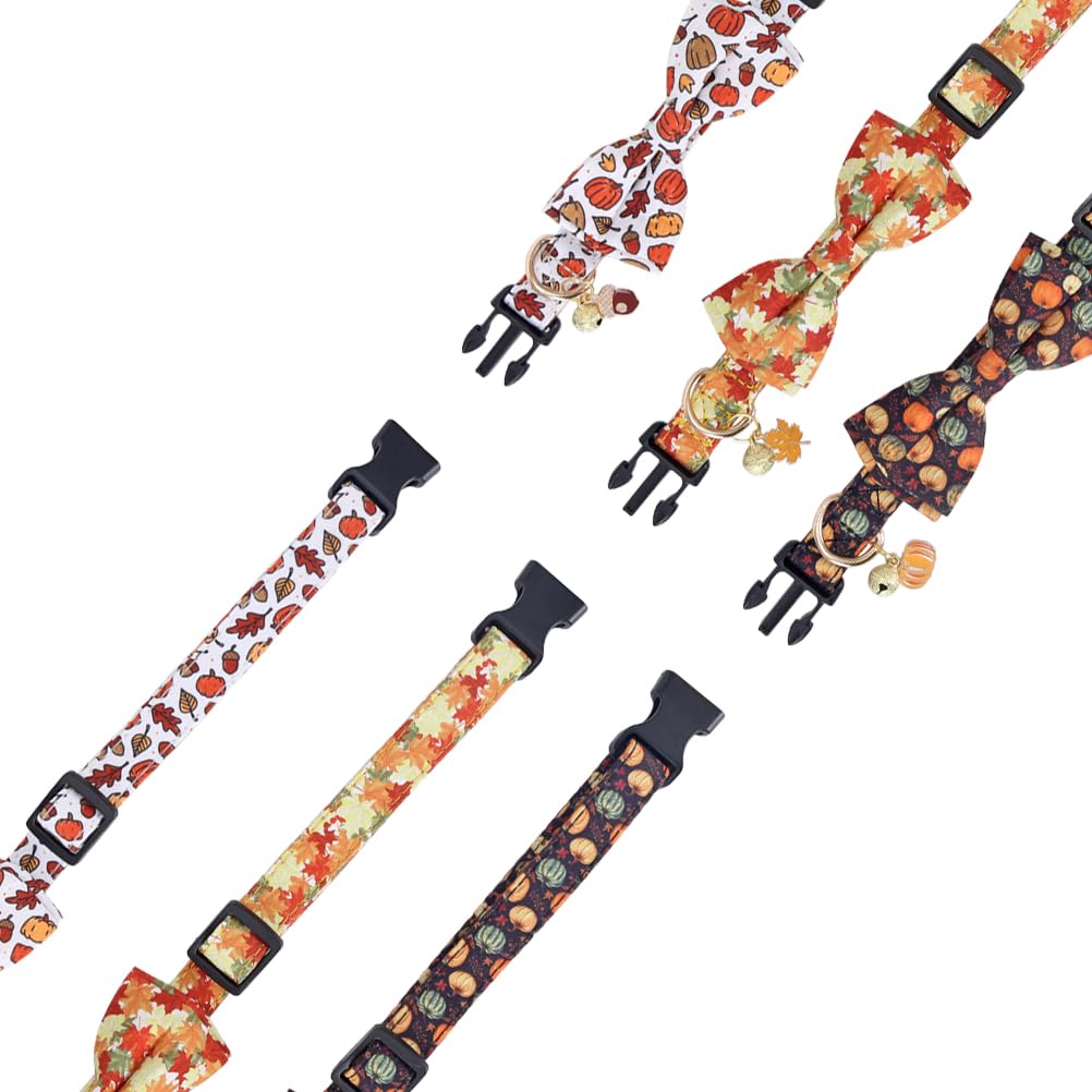 Thanksgiving Day Dog Collar Fall With Bowtie And Bell Autumn Holiday Adjustable Pet Collars For Dogs (Maple Leaf,Medium)