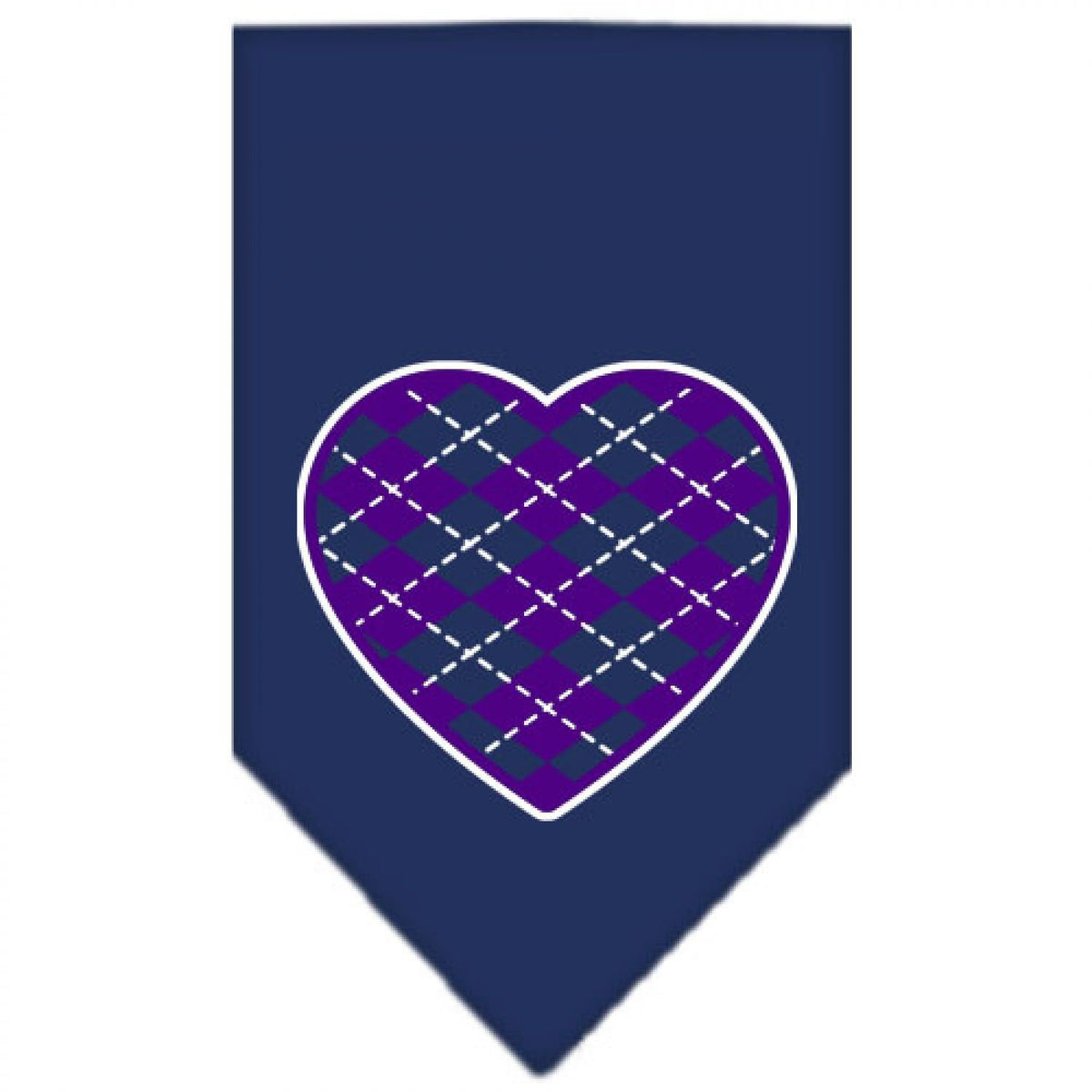 Pet and Dog Bandana Screen Printed, &quot;Argyle Heart Purple&quot; Navy Blue Large