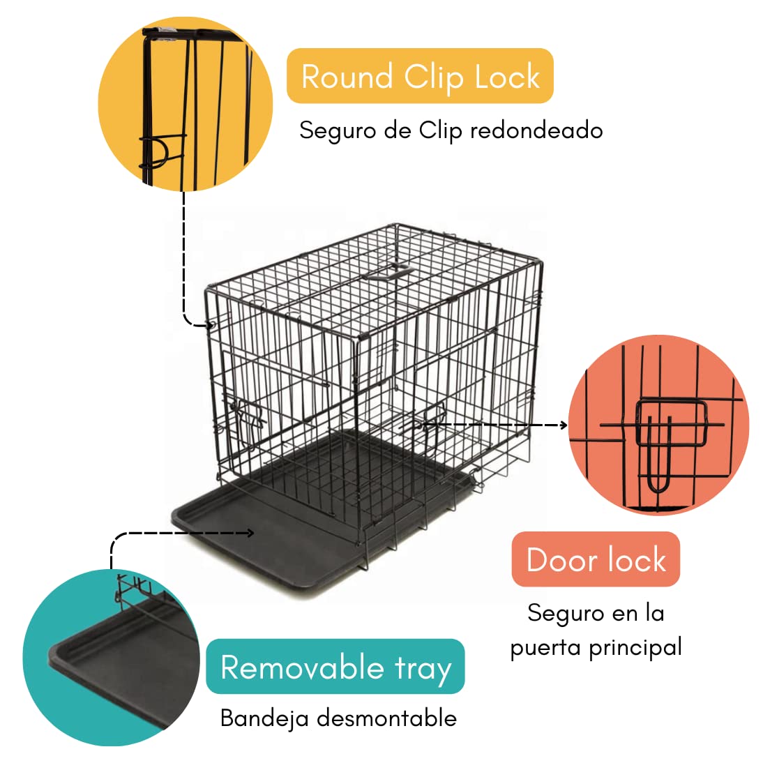 Polipets Steel Pets Cage, 19'X24'X16' Medium Size, For Pets, Heavy Duty Lightweighy Steel Material, Two Doors, With Removable Tray And Easy To Transport, Black
