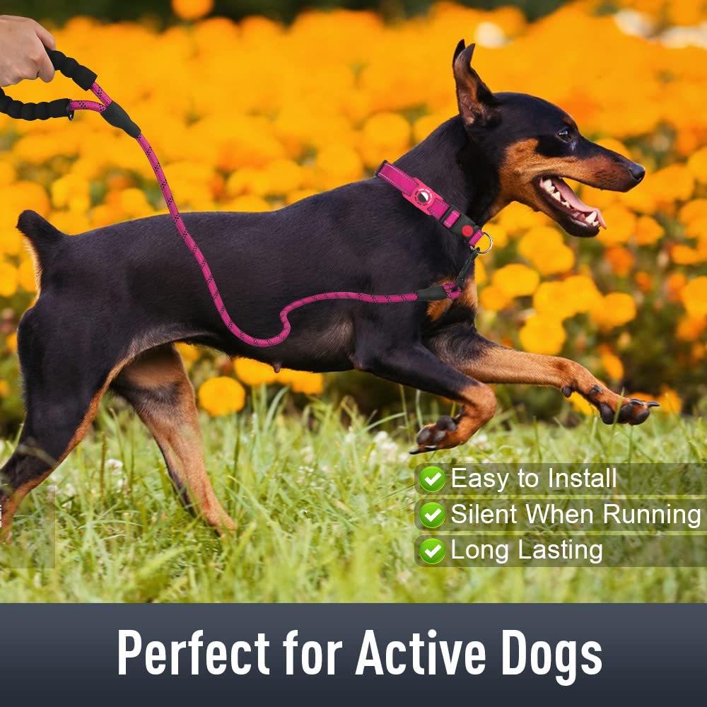 Erbine Airtag Dog Collar For Medium Dogs, Reflective Dog Collars With Airtag Holder, Soft Padded & Safety Locking Buckle, Nylon Pet Collar Adjustable For All Breeds, Hotpink