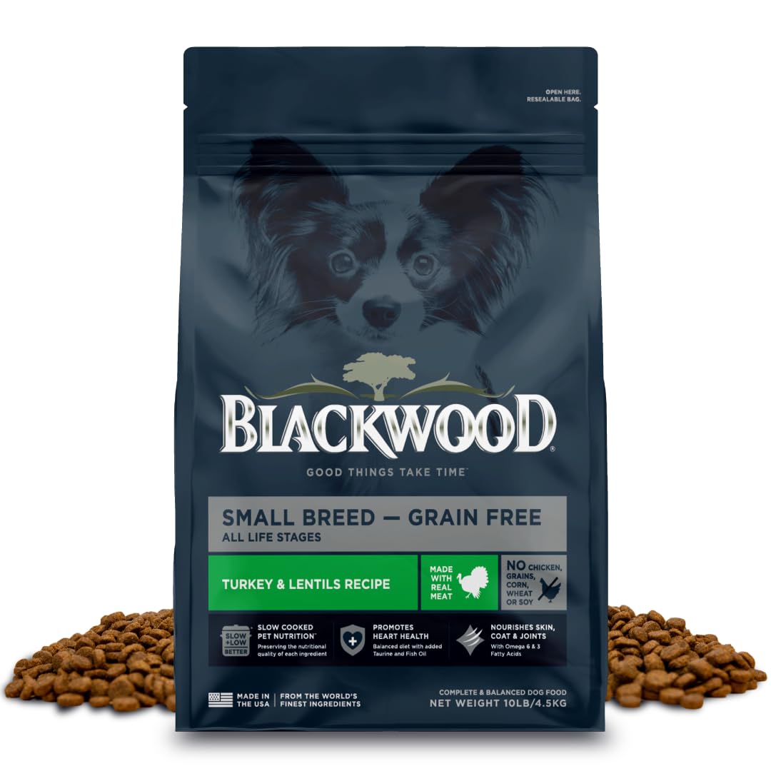Blackwood Grain Free Small Breed Dry Dog Food, Turkey & Lentils Recipe, 10 Pound Bag for All Life Stages, Slow Cooked with Tauri