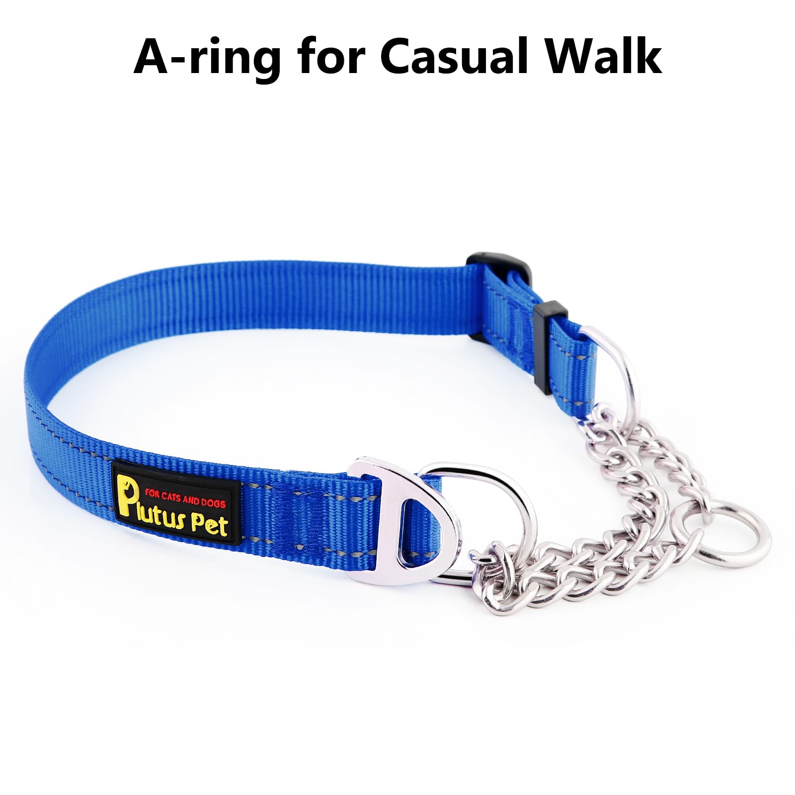 Plutus Pet Martingale Dog Collar with Stainless Steel Chain and Reflective Nylon, Adjustable No Pull Training Collar, for Small
