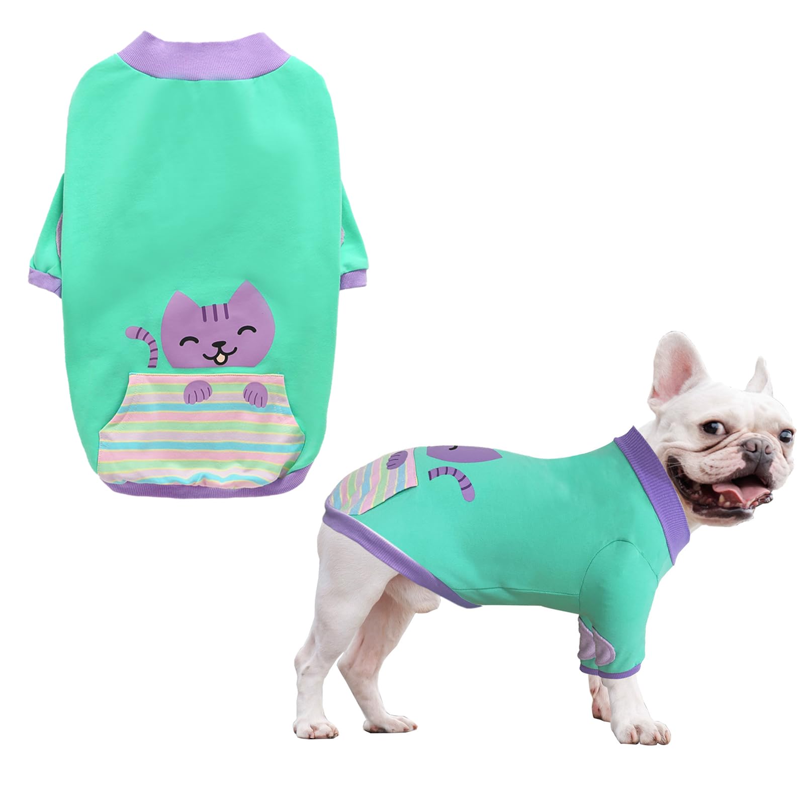 Pripre Dog T-Shirts 100% Cotton Soft Puppy Clothes Cute Prints Dogs Pocket Shirt For Small Medium Dogs (Medium Cat)