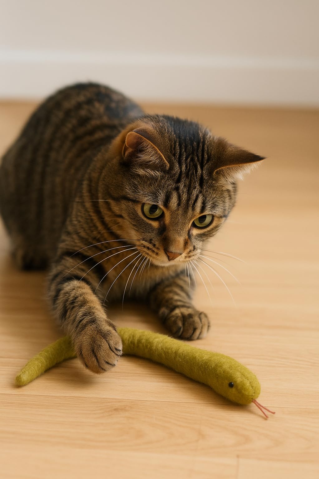 Glaciart One Felt Cat Snake Toy - Soft Fuzzy Enrichment 100% Natural Wool - Interactive Catnip Play Cat Toy Set - Safe For Pets,