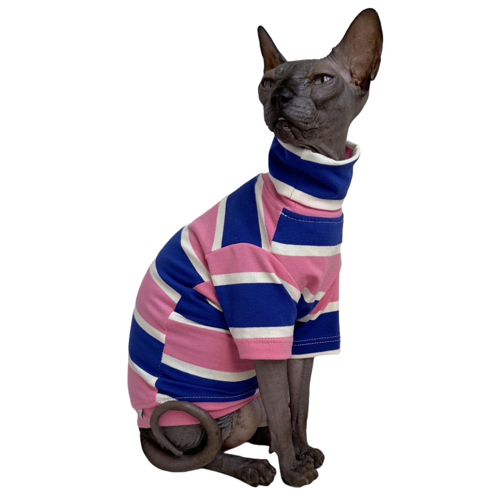 Vintage Stripes Sphynx Hairless Cats Shirt Cotton Cat Turtleneck Pet Clothes Kitten T-Shirts With Sleeves For Sphynx Cats (Wide 