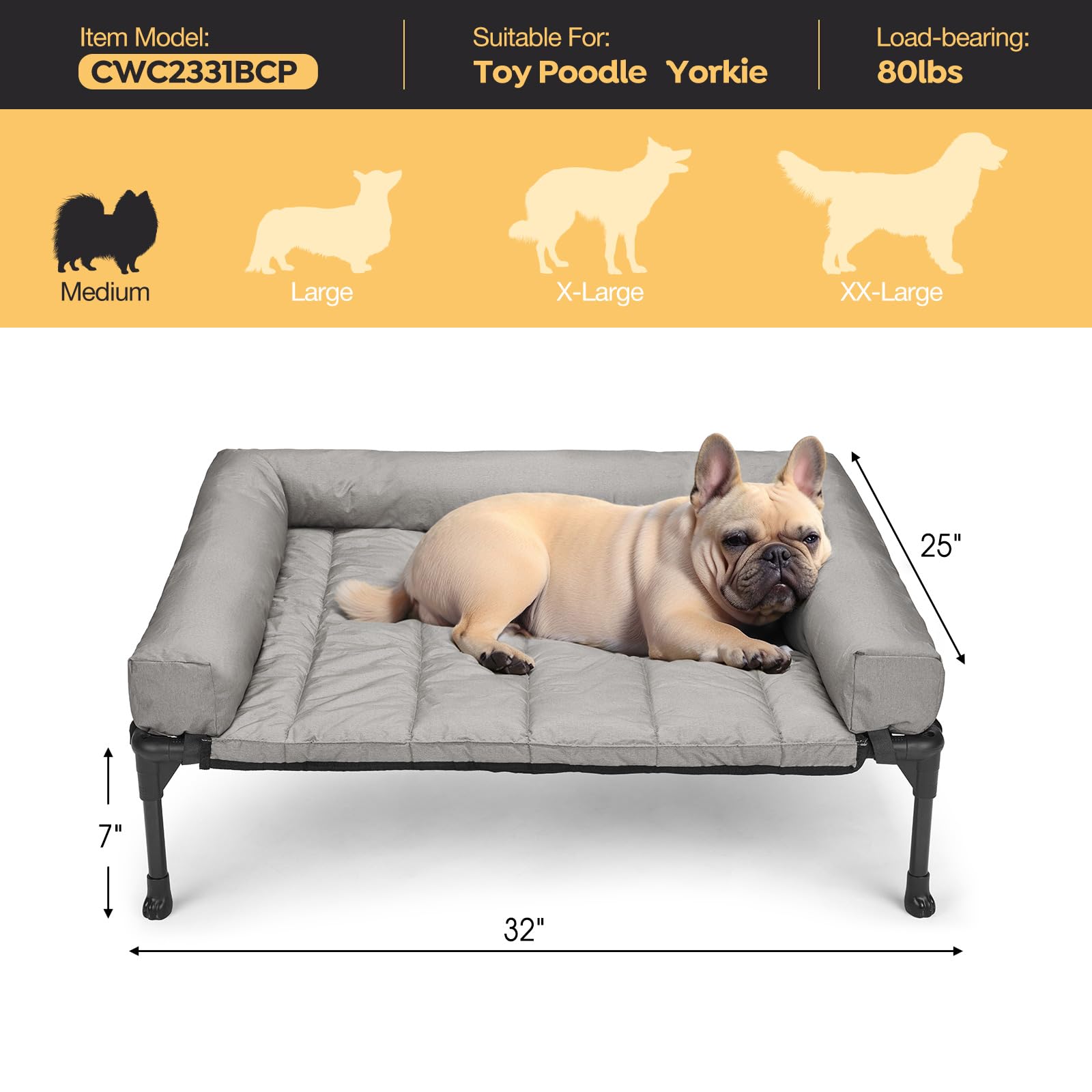 Veehoo Cooling Elevated Dog Bed Add Removable Waterproof Bolster Cushion Mat, Raised Pet Cot with Breathable Teslin Mesh, No-Sli