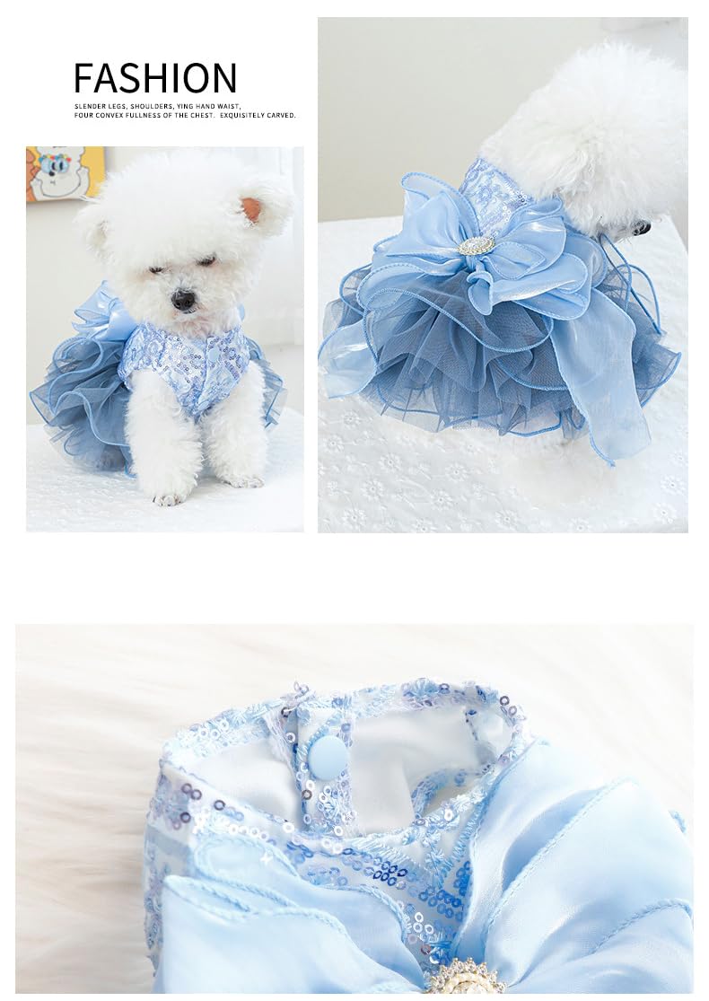 Marupet Fashion Sweet Puppy Dog Blingbling Princess Skirt Pet Dog Lace Cake Camisole Tutu Dress E-Navy L