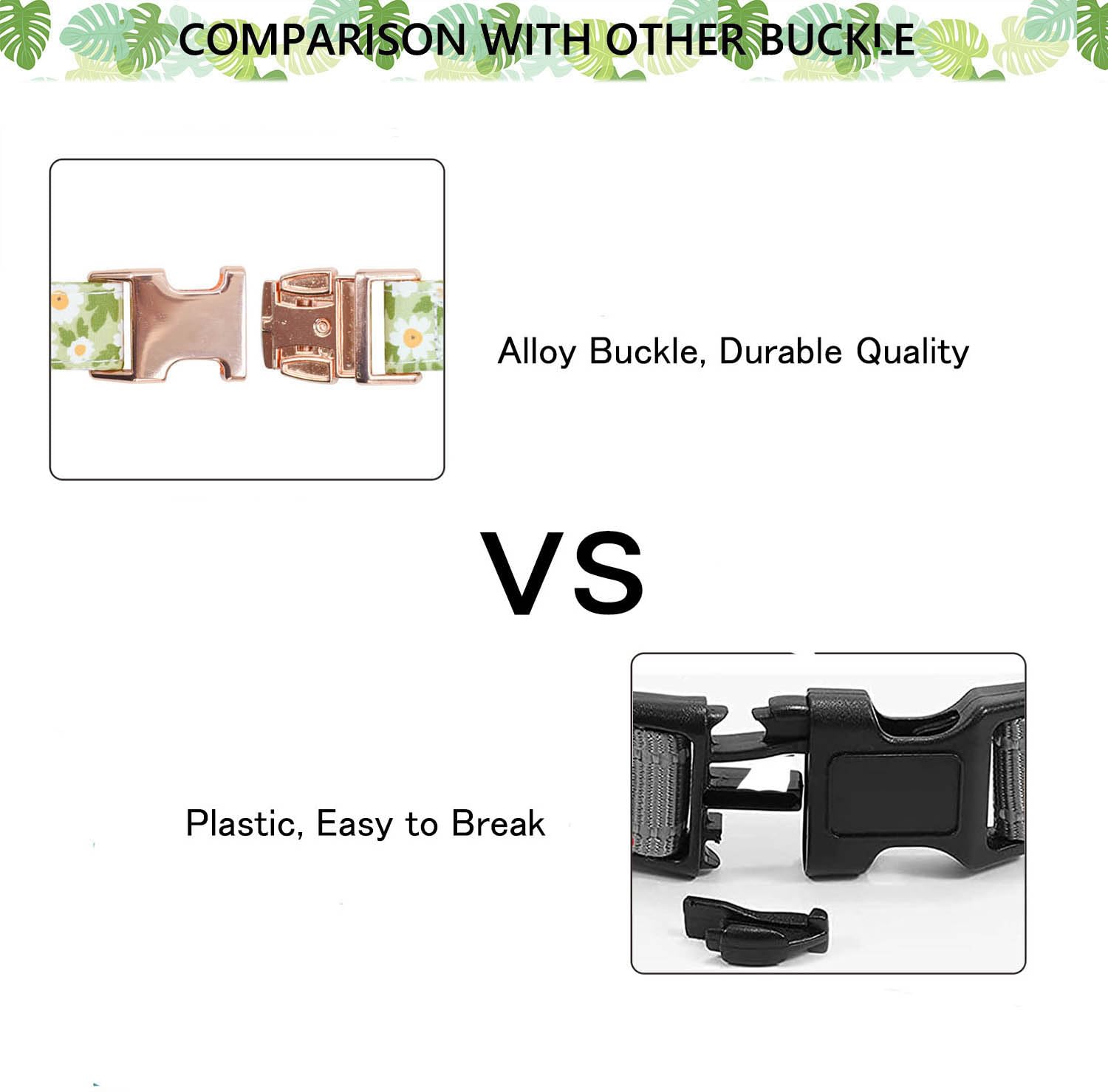 Metal Buckle Dog Collar, Durable Adjustable Dog Collar Soft For Small Medium Large Dogs (003-Green Flower, L(15-23In)