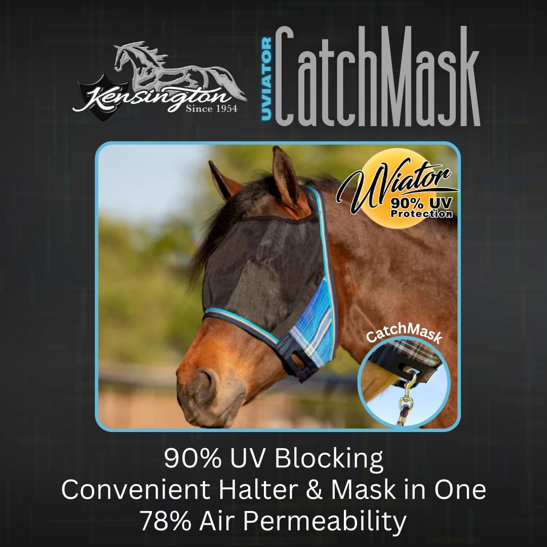 Kensington UViator CatchMask Horse Fly Mask with Web Trim UV Eye Protection Mask for Horse - Large, Atlantis