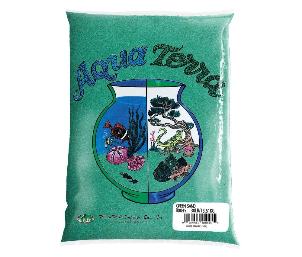 Aqua Terra Green Aquarium Sand, 5 Lbs - Premium Fish Tank Sand, Decorative Substrate, Ideal Fish Tank Accessories, Natural Coated Sand For Decorative Tanks