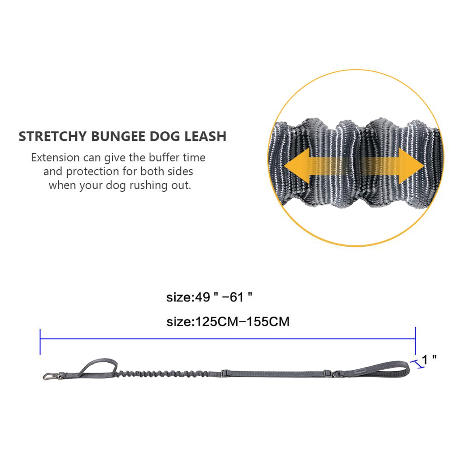 Excellent Elite Spanker Tactical Dog Leash Heavy Duty 5-6Ft Adjustable No Pull Military Bungee Dog Leash Elastic Leads Rope With 2 Padded Control Handle For Medium Large X-Large Dogs(Gry)