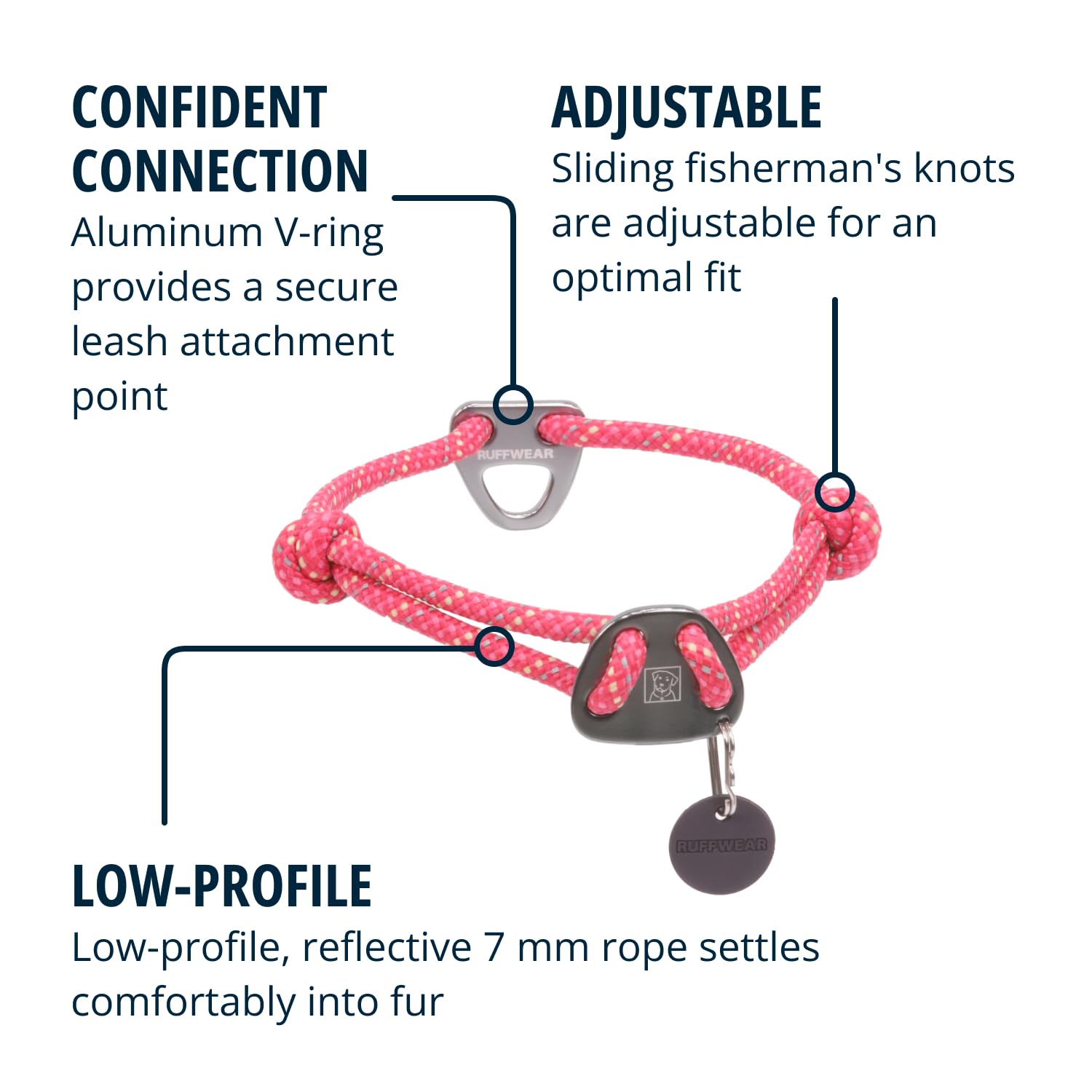 Ruffwear, Knot-A-Collar, Climbing Rope Dog Collar For Everyday Use, Pink, 20'-26'